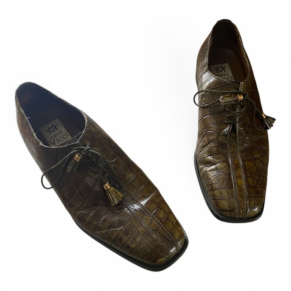 Macro Vicci Green Croc Embossed Leather Lace Up Tassel Oxford Shoes 12